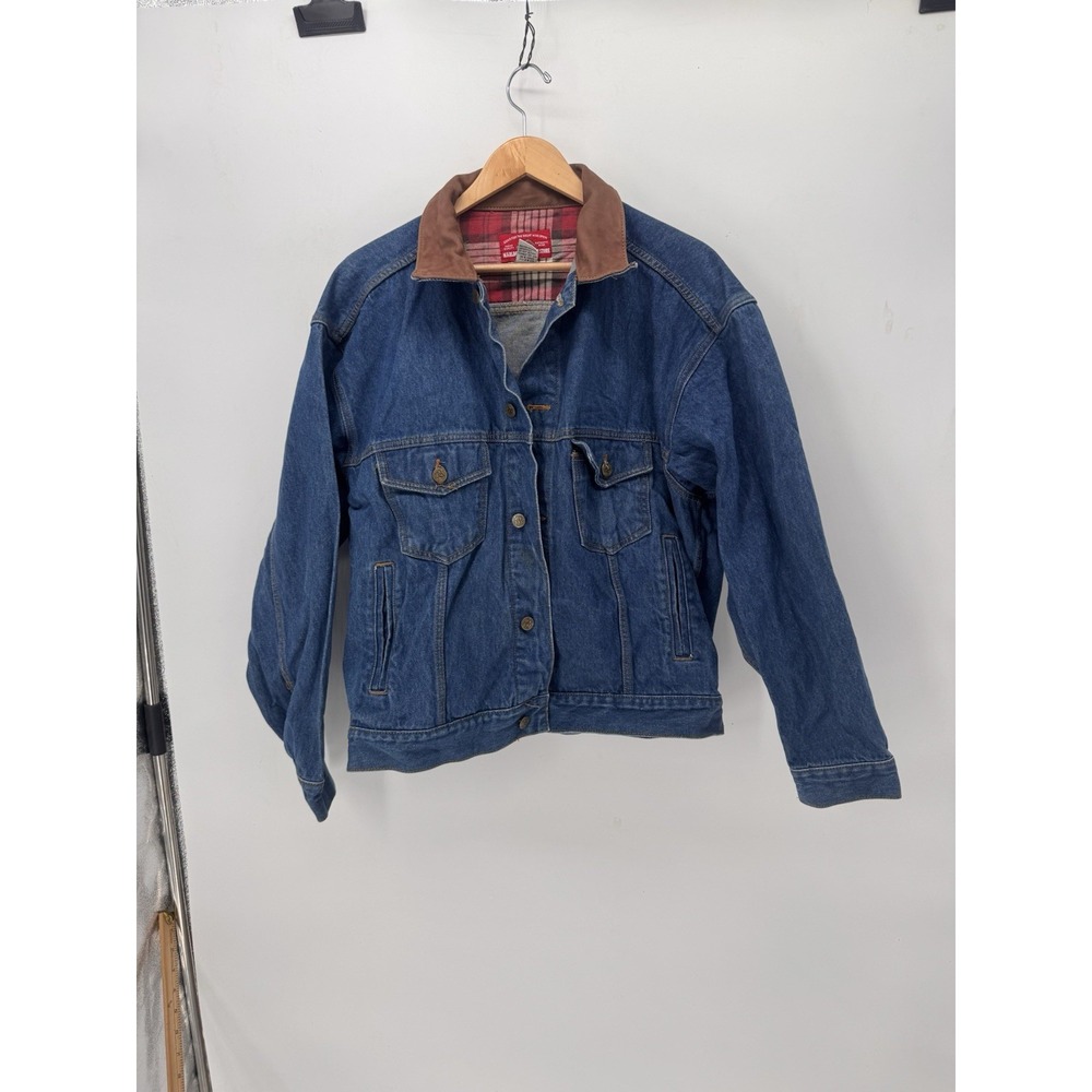 Marlboro Country Store Men's L Blue Denim Jacket Brown Collar Lined Button